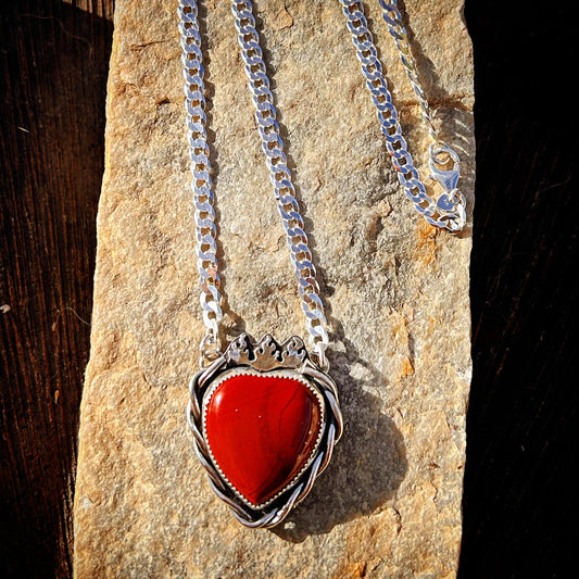Red Jasper sacred heart necklace
