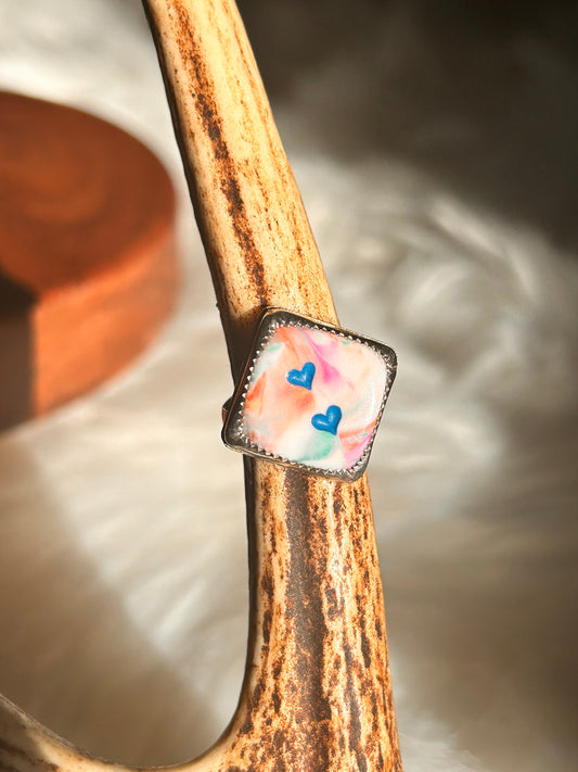 Blue Heart Dice Ring