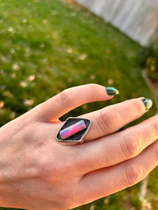 Geometric Aurora Opal ring