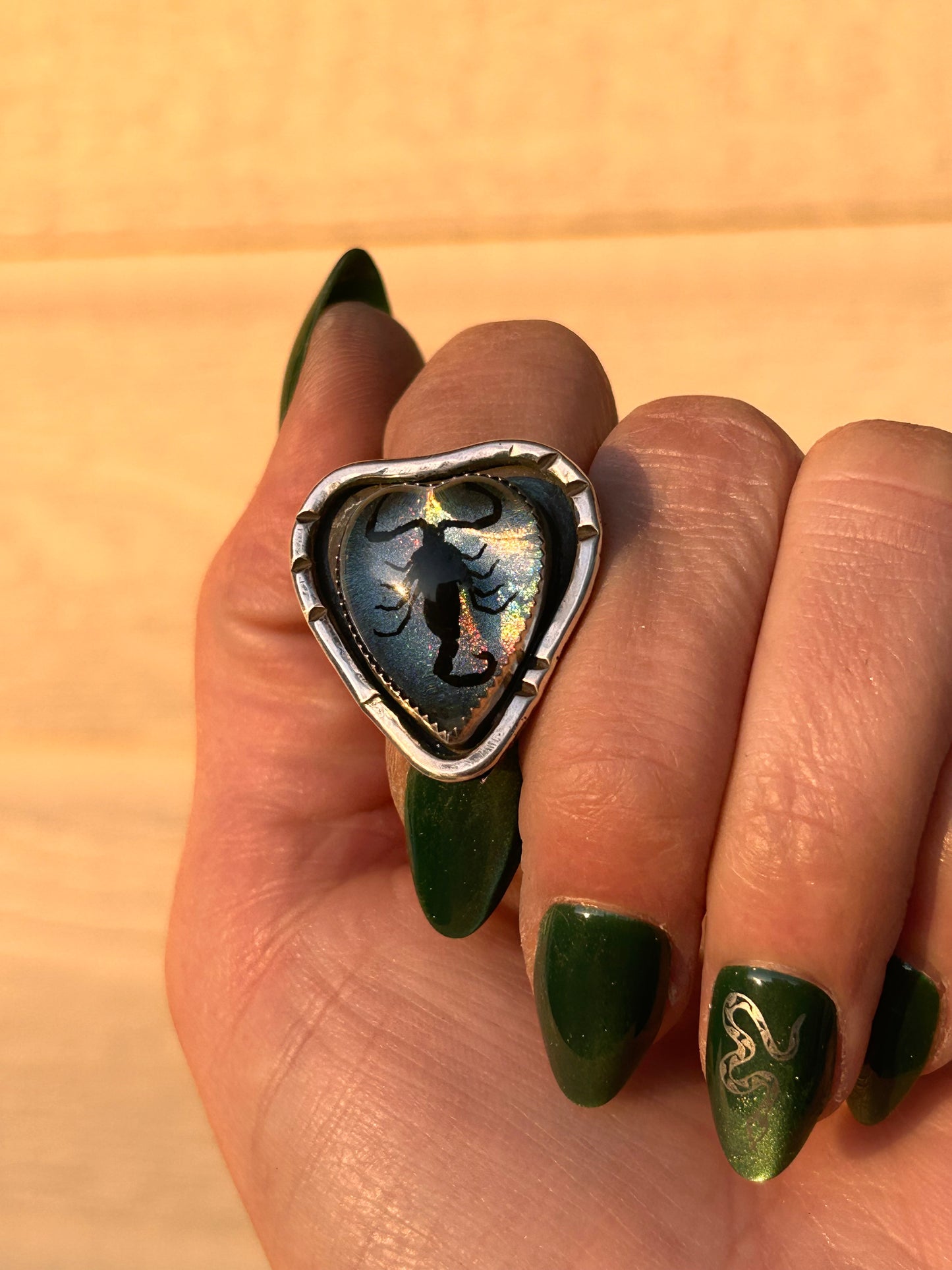 Holo Heart Scorpion ring