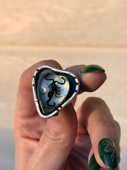 Holo Heart Scorpion ring
