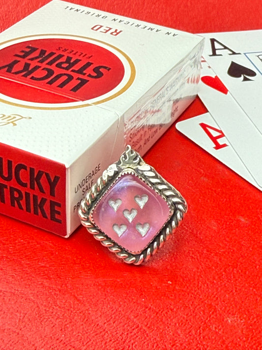 Pink flame dice ring