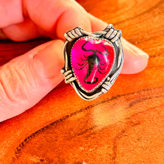 Pink Scorpion Barbed Wire ring