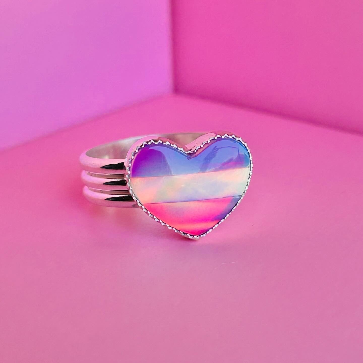 Aurora Opal heart ring