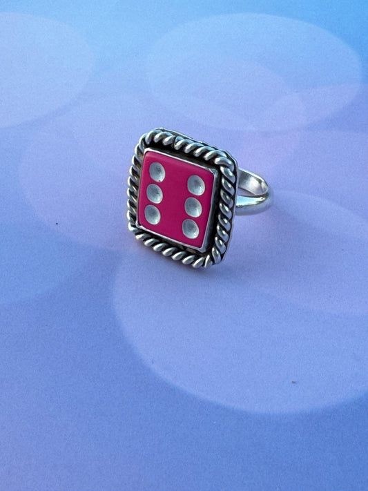 Pink dice ring