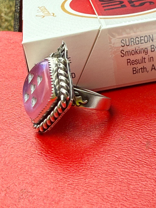 Pink flame dice ring