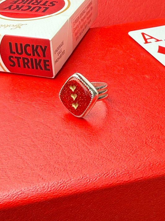 Gold Heart Pips dice ring