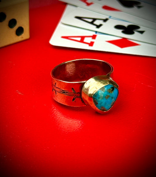 Brass Barbed wire Turquoise ring