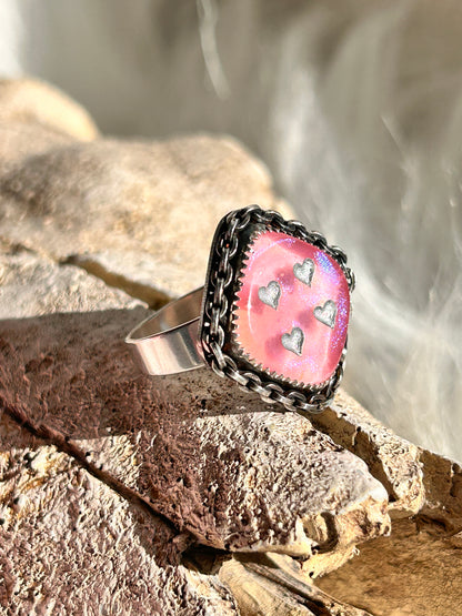 Flashy Pink Dice ring