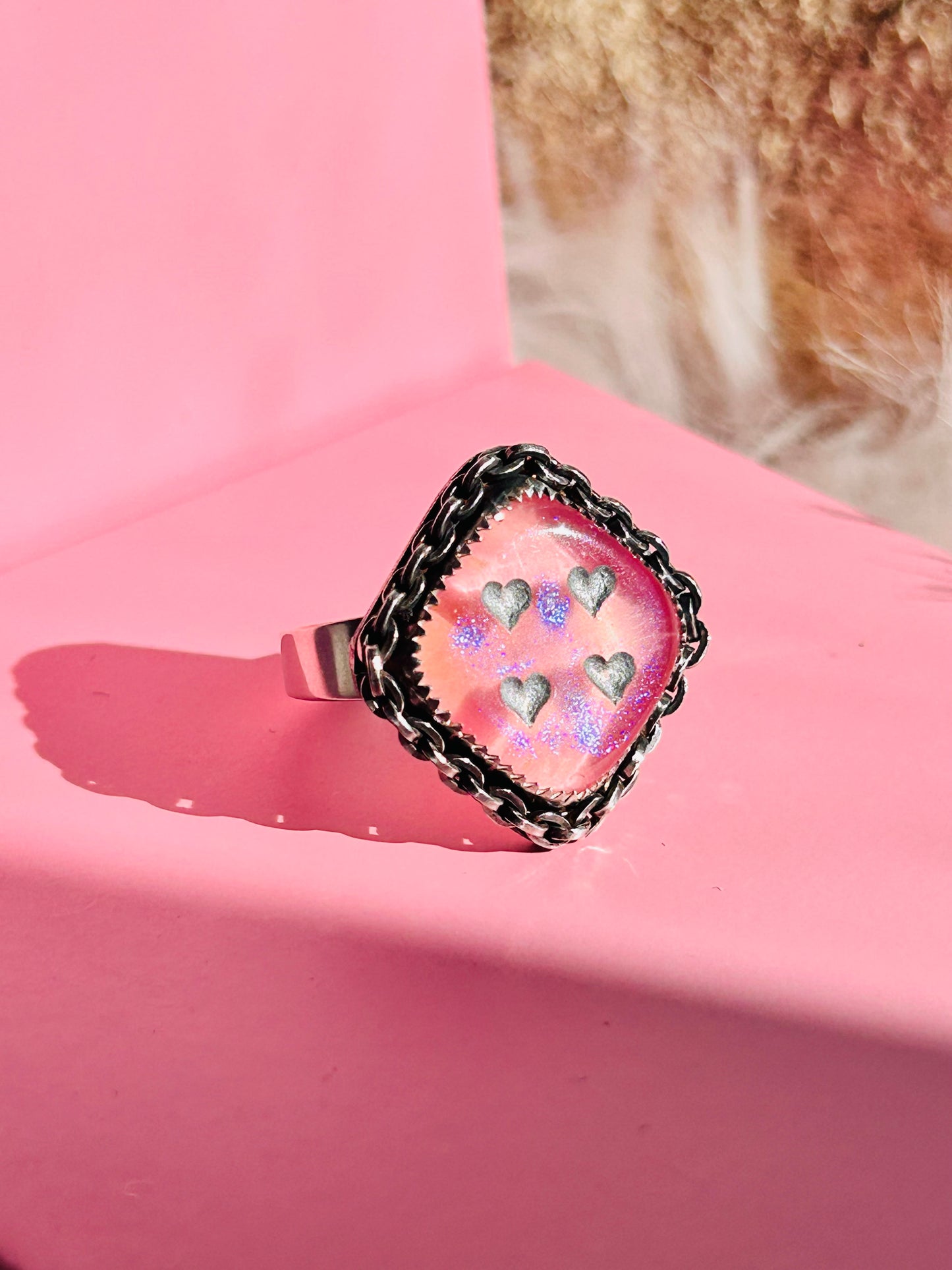 Flashy Pink Dice ring