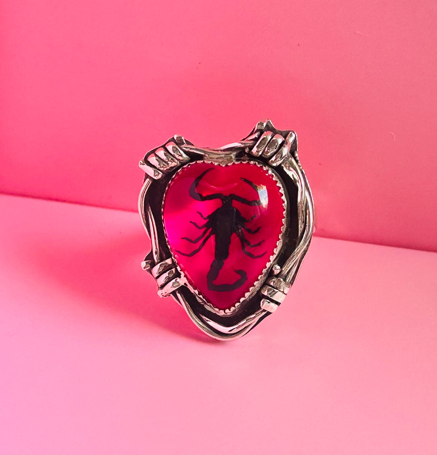 Pink Scorpion Barbed Wire ring